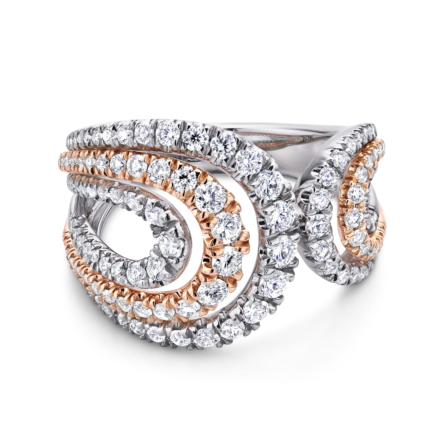18K White  Rose Gold Split Shank Diamond Wide Band Ring - 1.06 ct - Shot 1