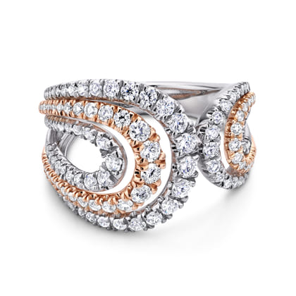 18K White  Rose Gold Split Shank Diamond Wide Band Ring