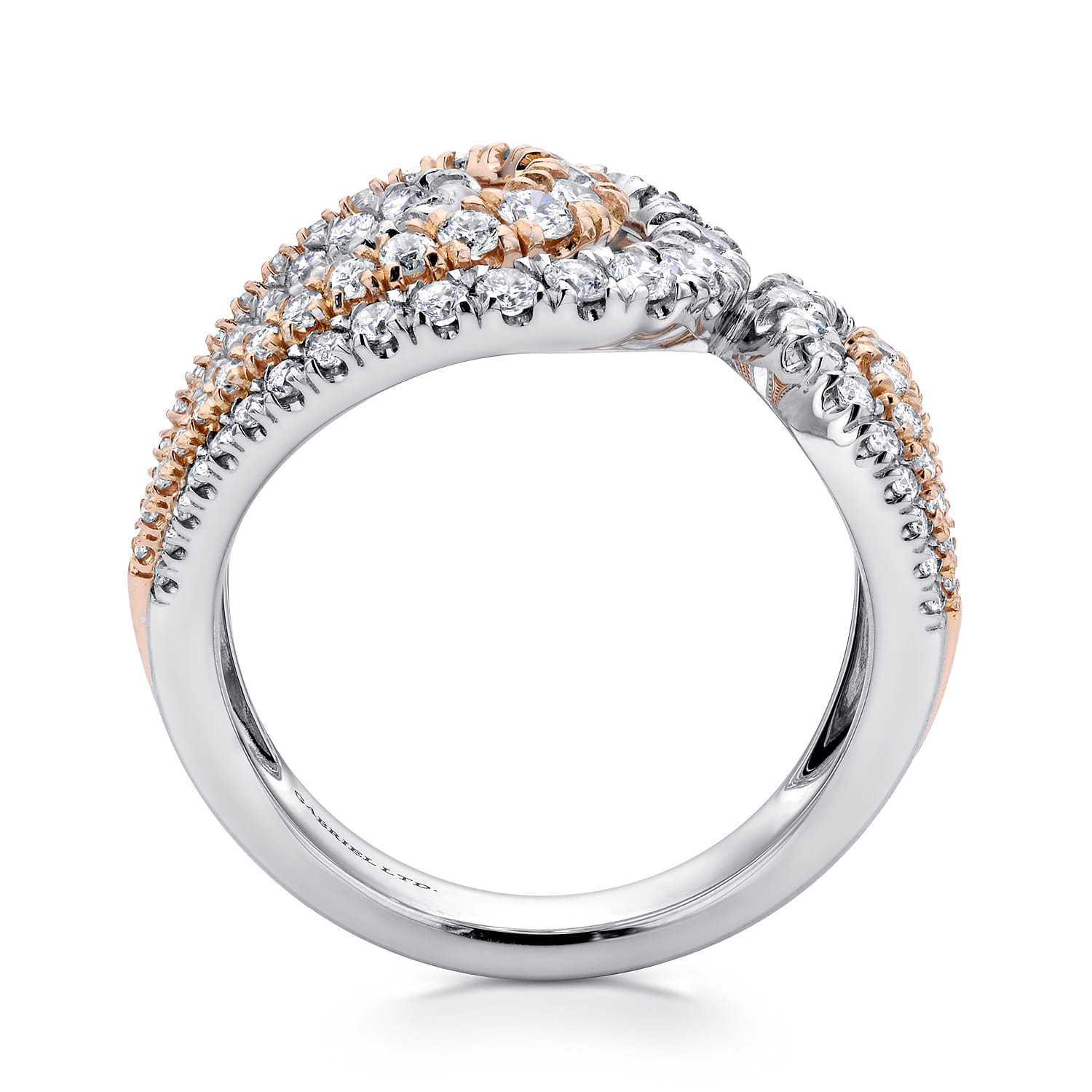 18K White  Rose Gold Split Shank Diamond Wide Band Ring - 1.06 ct - Shot 2