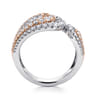 18K White  Rose Gold Split Shank Diamond Wide Band Ring - 1.06 ct