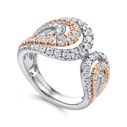 18K White  Rose Gold Split Shank Diamond Wide Band Ring