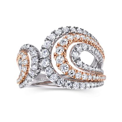 18K White  Rose Gold Split Shank Diamond Wide Band Ring