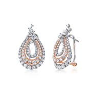 18K White-Rose Gold Triple Teardrop Diamond Huggies