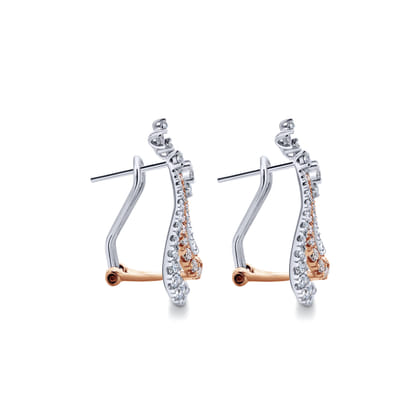 18K White-Rose Gold Triple Teardrop Diamond Huggies