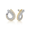 18K White  Yellow Gold 20mm Diamond Bypass Hoop Earrings - 1.8 ct