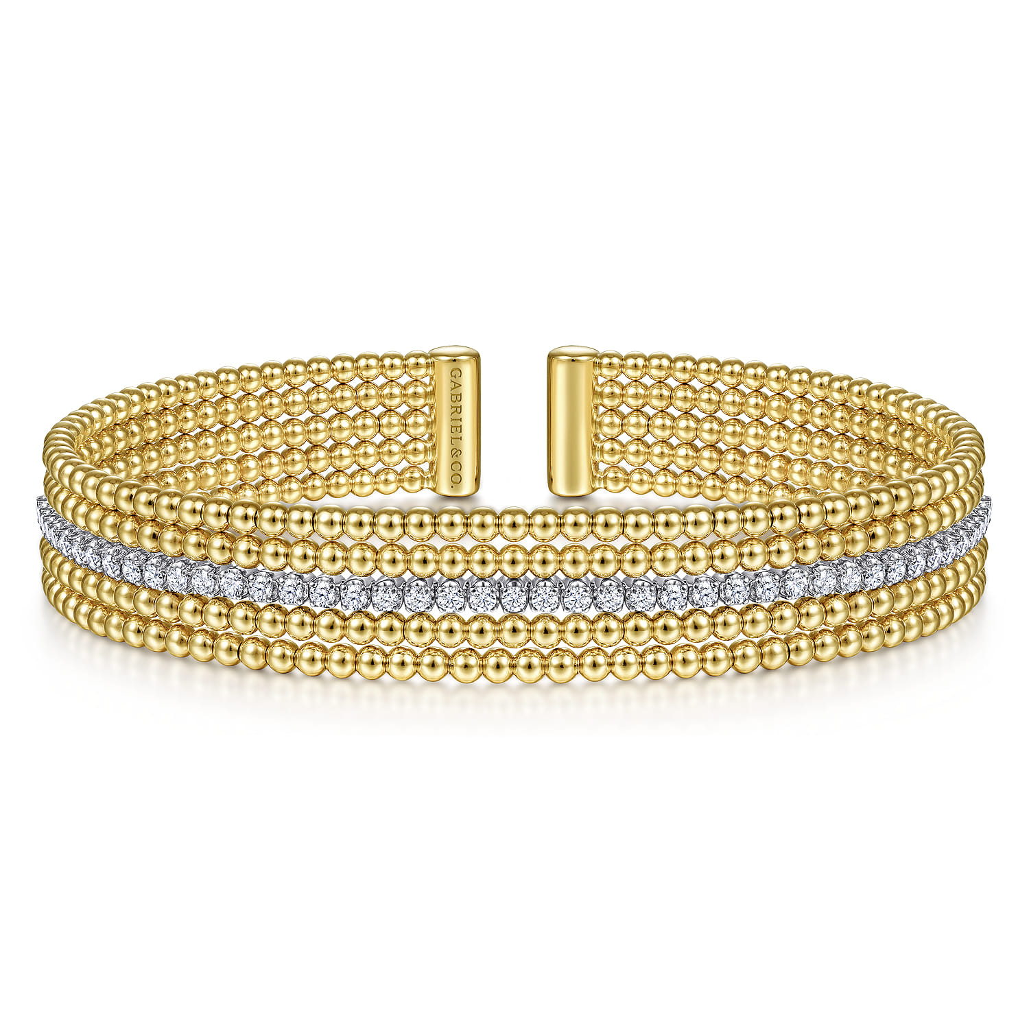 18K White-Yellow Gold Bujukan Cuff Bracelet with Butter Cup Setting in size 6.5 - Shot 1