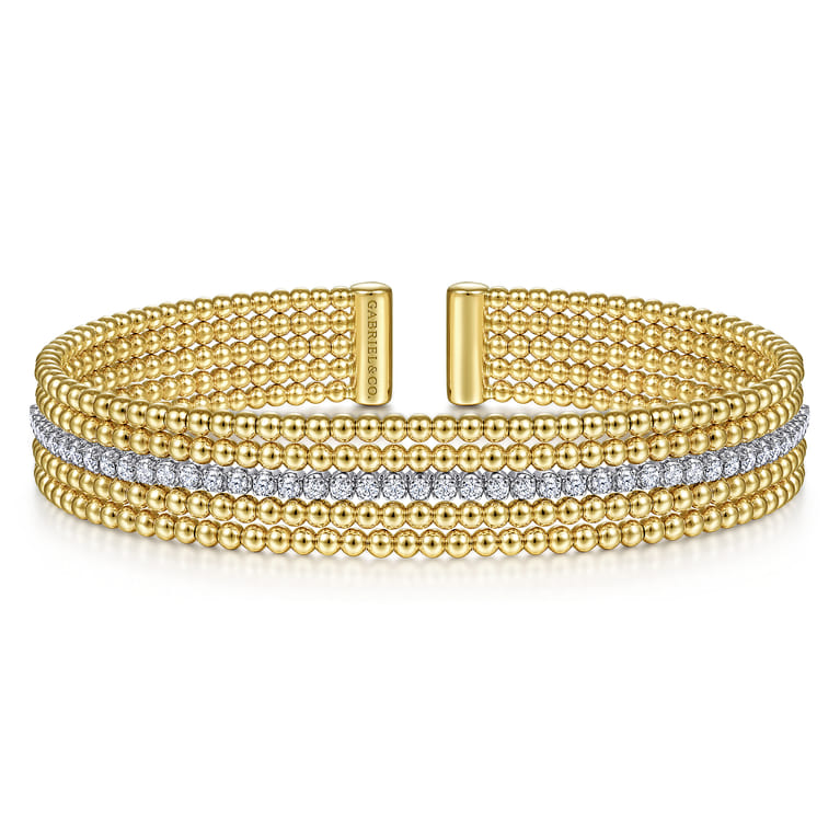 18K White-Yellow Gold Bujukan Cuff Bracelet with Butter Cup Setting in size 6.5 - Shot 1