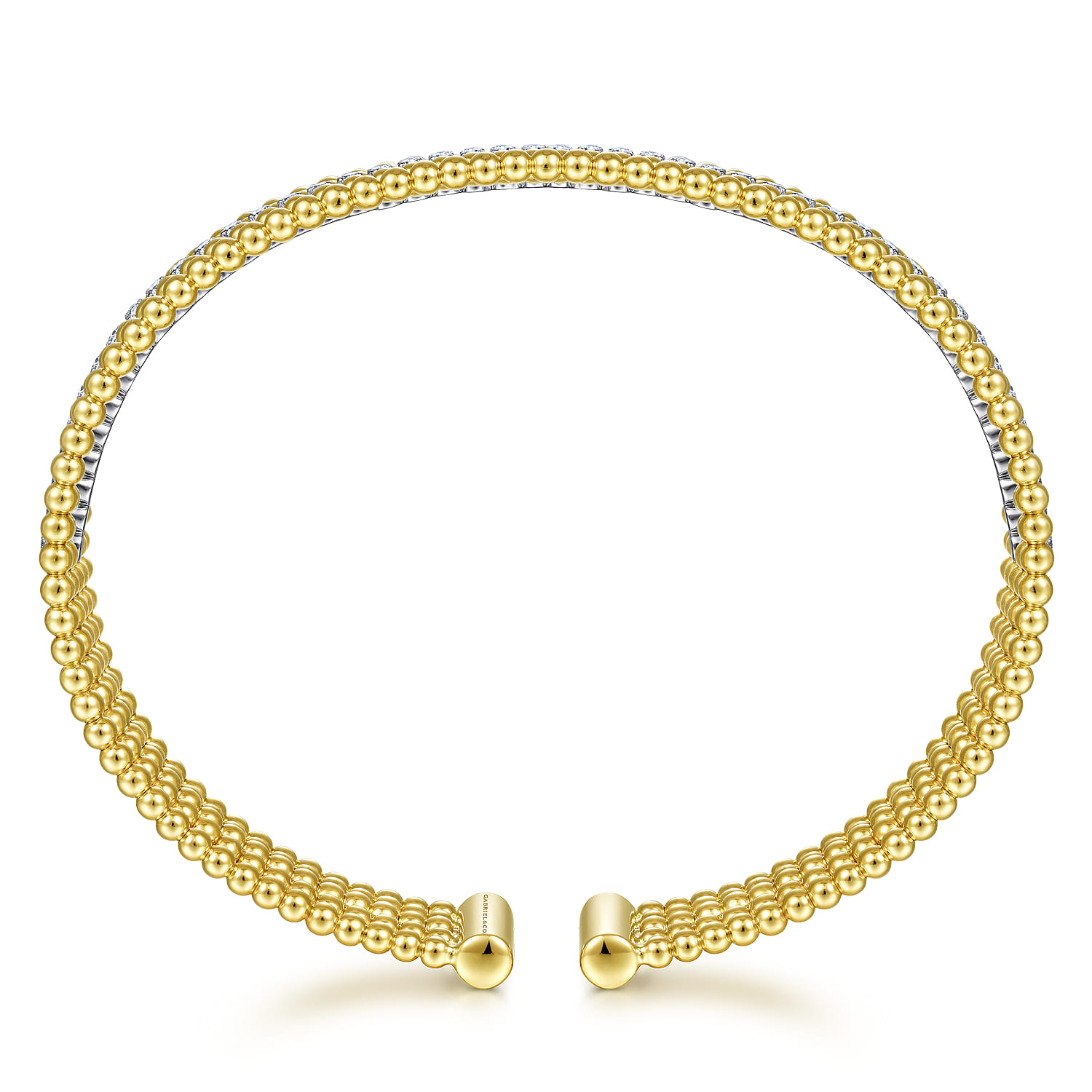 18K White-Yellow Gold Bujukan Cuff Bracelet with Butter Cup Setting in size 6.5 - Shot 3