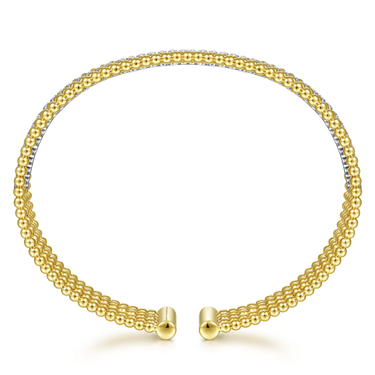 18K White-Yellow Gold Bujukan Cuff Bracelet with Butter Cup Setting in size 6.5 - Shot 3