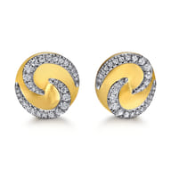 18K White  Yellow Gold Bypass Swirl Diamond Stud Earrings