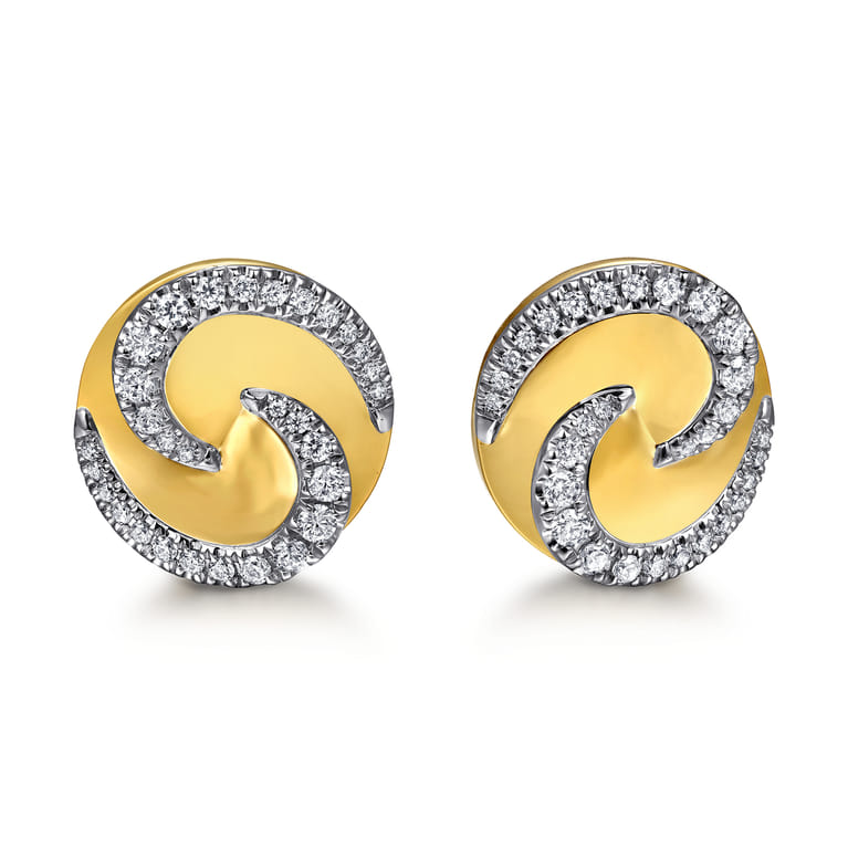 18K White  Yellow Gold Bypass Swirl Diamond Stud Earrings - 1.05 ct - Shot 1