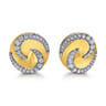 18K White  Yellow Gold Bypass Swirl Diamond Stud Earrings - 1.05 ct