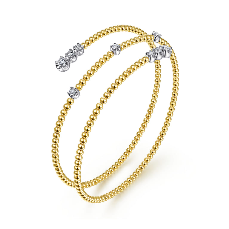 18K White-Yellow Gold Diamond Bangle with Butter Cup Setting in size 6.25 - Shot 2