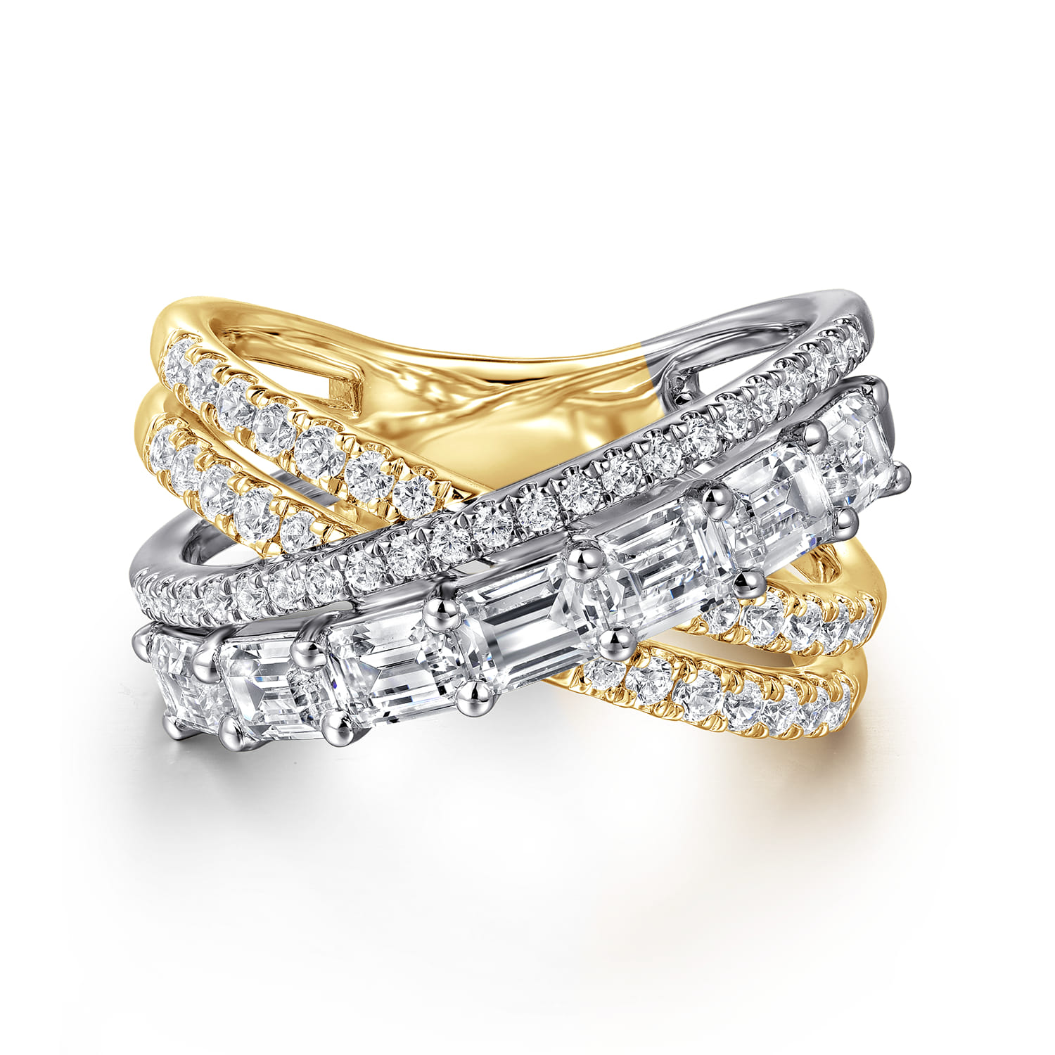 18K White  Yellow Gold Diamond Criss Cross Ladies Ring - 2.2 ct - Shot 1
