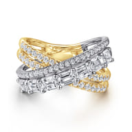 18K White  Yellow Gold Diamond Criss Cross Ladies Ring