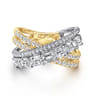 18K White  Yellow Gold Diamond Criss Cross Ladies Ring - 2.2 ct