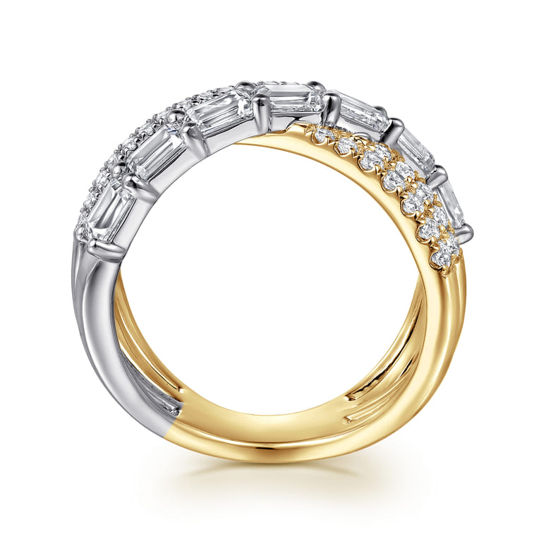 18K White  Yellow Gold Diamond Criss Cross Ladies Ring - 2.2 ct - Shot 2