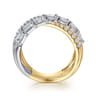 18K White  Yellow Gold Diamond Criss Cross Ladies Ring - 2.2 ct