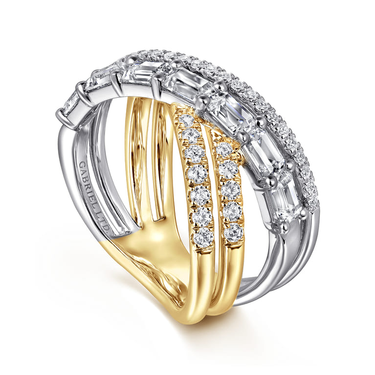 18K White  Yellow Gold Diamond Criss Cross Ladies Ring - 2.2 ct - Shot 3