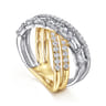 18K White  Yellow Gold Diamond Criss Cross Ladies Ring - 2.2 ct