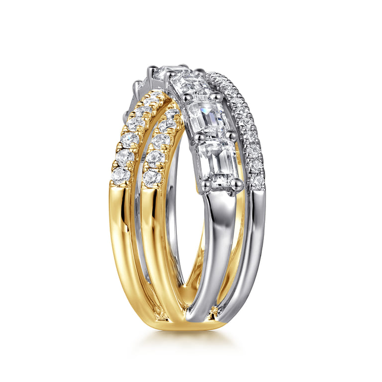 18K White  Yellow Gold Diamond Criss Cross Ladies Ring - 2.2 ct - Shot 4
