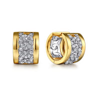 18K White  Yellow Gold Diamond Link Huggie Earrings