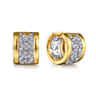 18K White  Yellow Gold Diamond Link Huggie Earrings - 1 ct