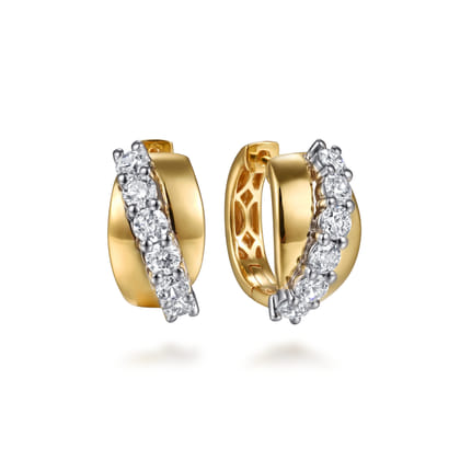 18K White  Yellow Gold Diamond Twist Huggie Earrings