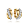 18K White  Yellow Gold Diamond Twist Huggie Earrings - 1.32 ct