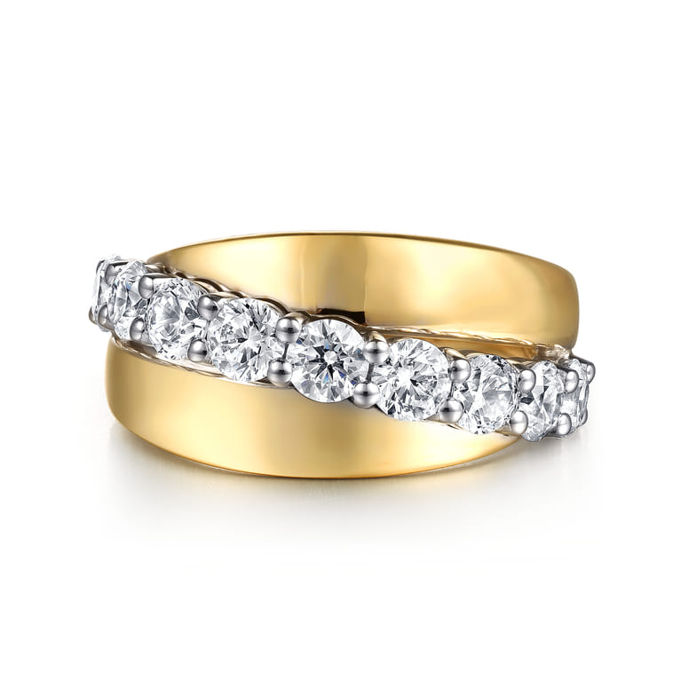 18K White  Yellow Gold Diamond Twist Ring - 1.55 ct - Shot 1