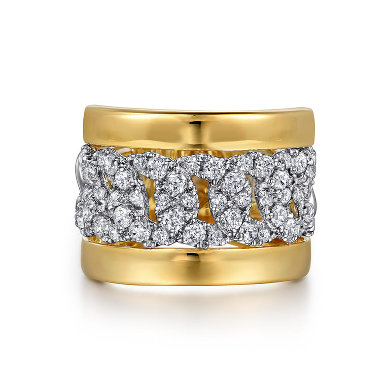 18K White-Yellow Gold Diamond Wide Band Ring - 1.35 ct - Shot 1