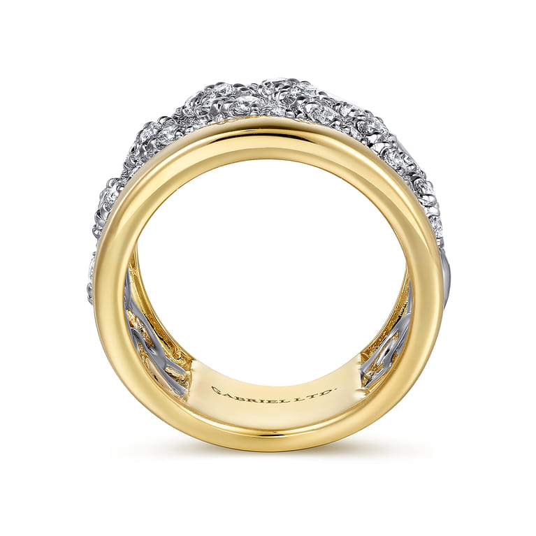 18K White-Yellow Gold Diamond Wide Band Ring - 1.35 ct - Shot 2