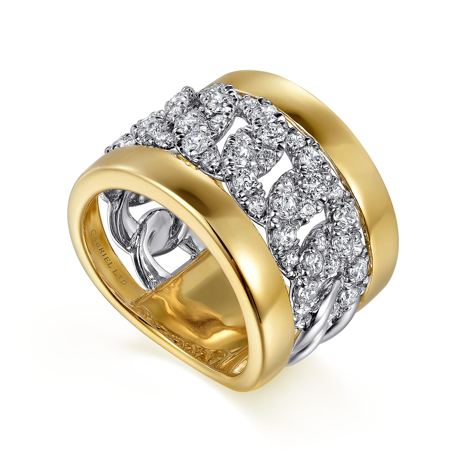 18K White-Yellow Gold Diamond Wide Band Ring - 1.35 ct - Shot 3