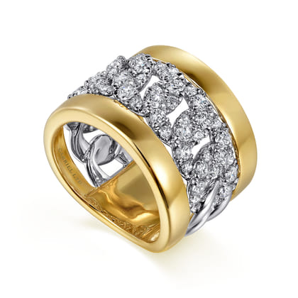18K White-Yellow Gold Diamond Wide Band Ring
