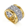 18K White-Yellow Gold Diamond Wide Band Ring - 1.35 ct