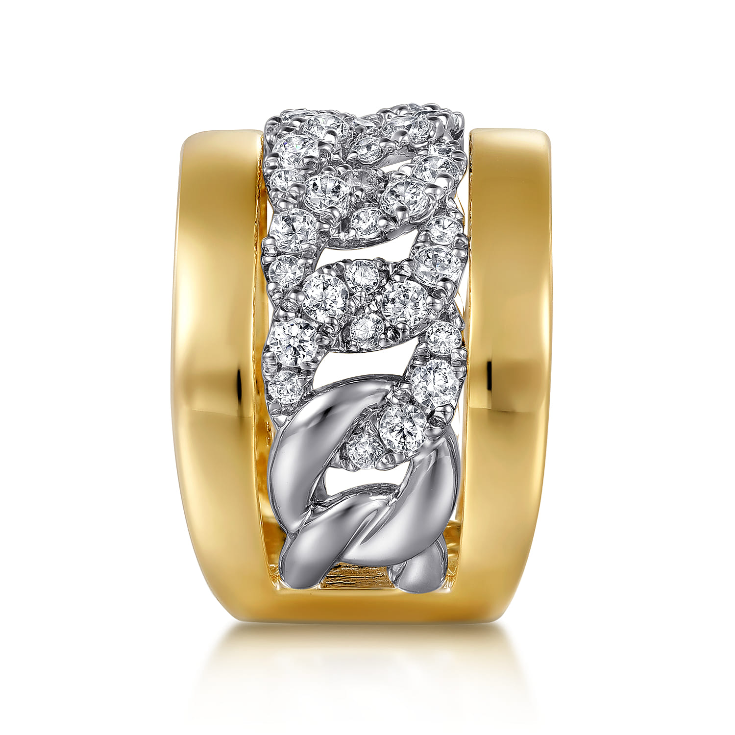 18K White-Yellow Gold Diamond Wide Band Ring - 1.35 ct - Shot 4