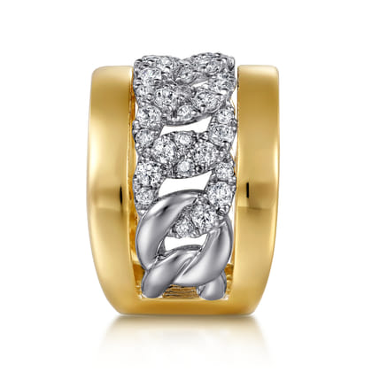 18K White-Yellow Gold Diamond Wide Band Ring