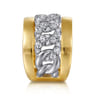 18K White-Yellow Gold Diamond Wide Band Ring - 1.35 ct