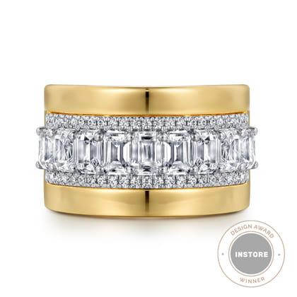 18K White-Yellow Gold Diamond Wide Band Ring