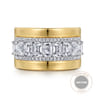 18K White-Yellow Gold Diamond Wide Band Ring - 2.5 ct