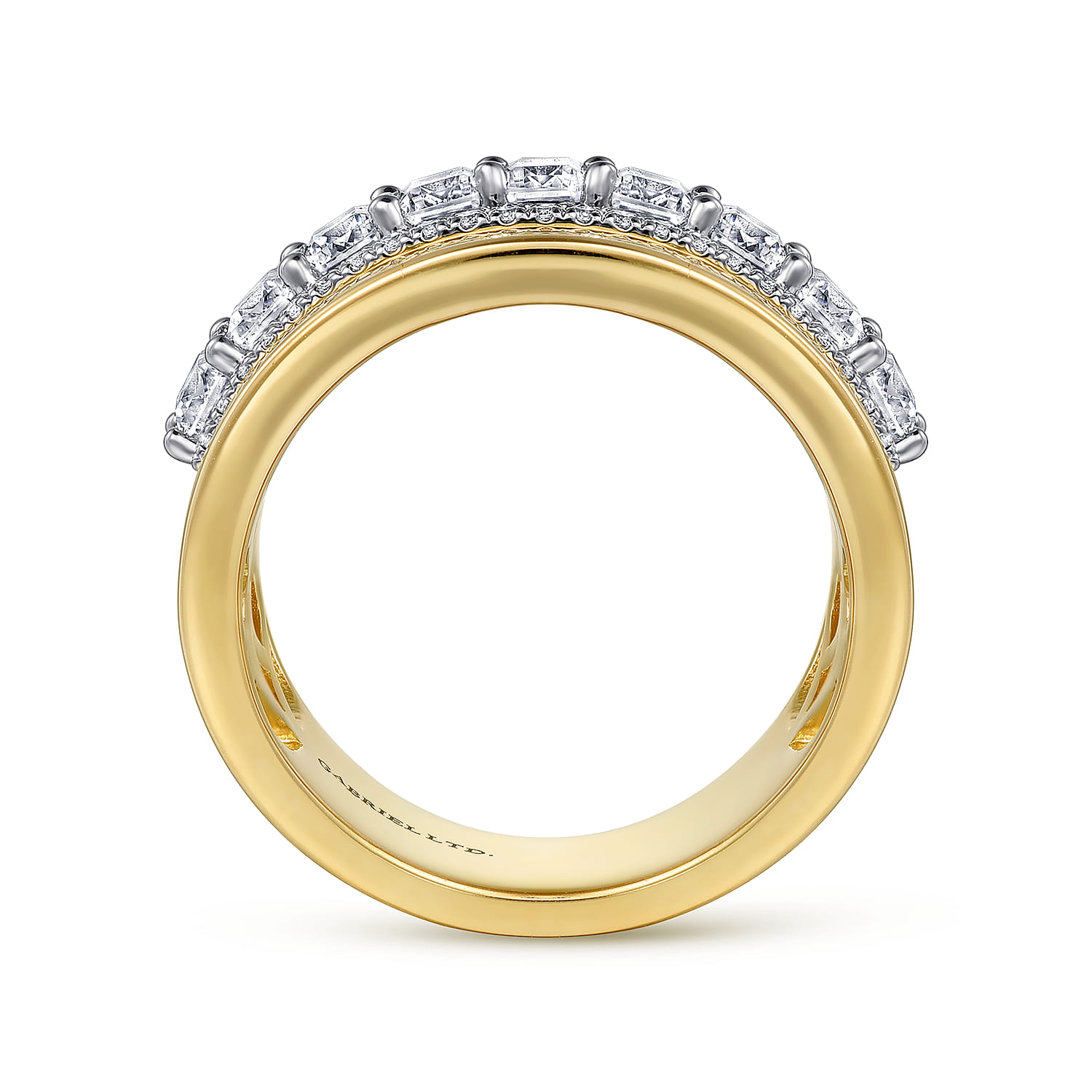 18K White-Yellow Gold Diamond Wide Band Ring - 2.5 ct - Shot 2