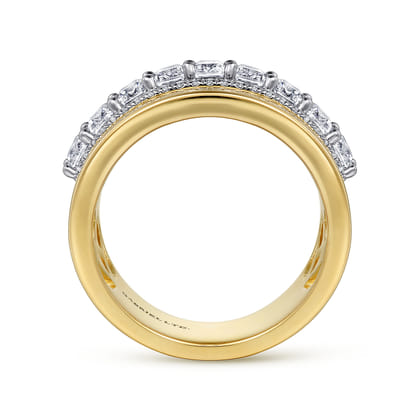 18K White-Yellow Gold Diamond Wide Band Ring