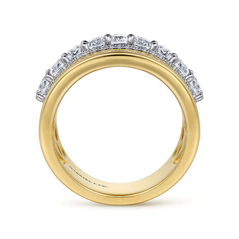 18K White-Yellow Gold Diamond Wide Band Ring - 2.5 ct - Shot 2