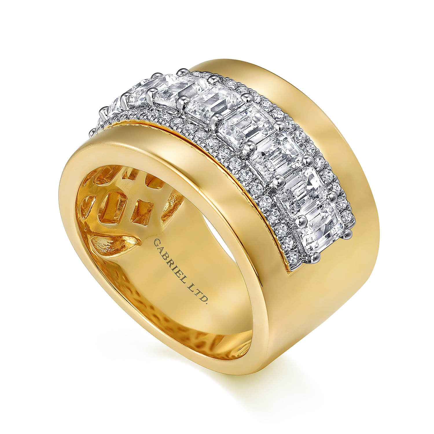 18K White-Yellow Gold Diamond Wide Band Ring - 2.5 ct - Shot 3