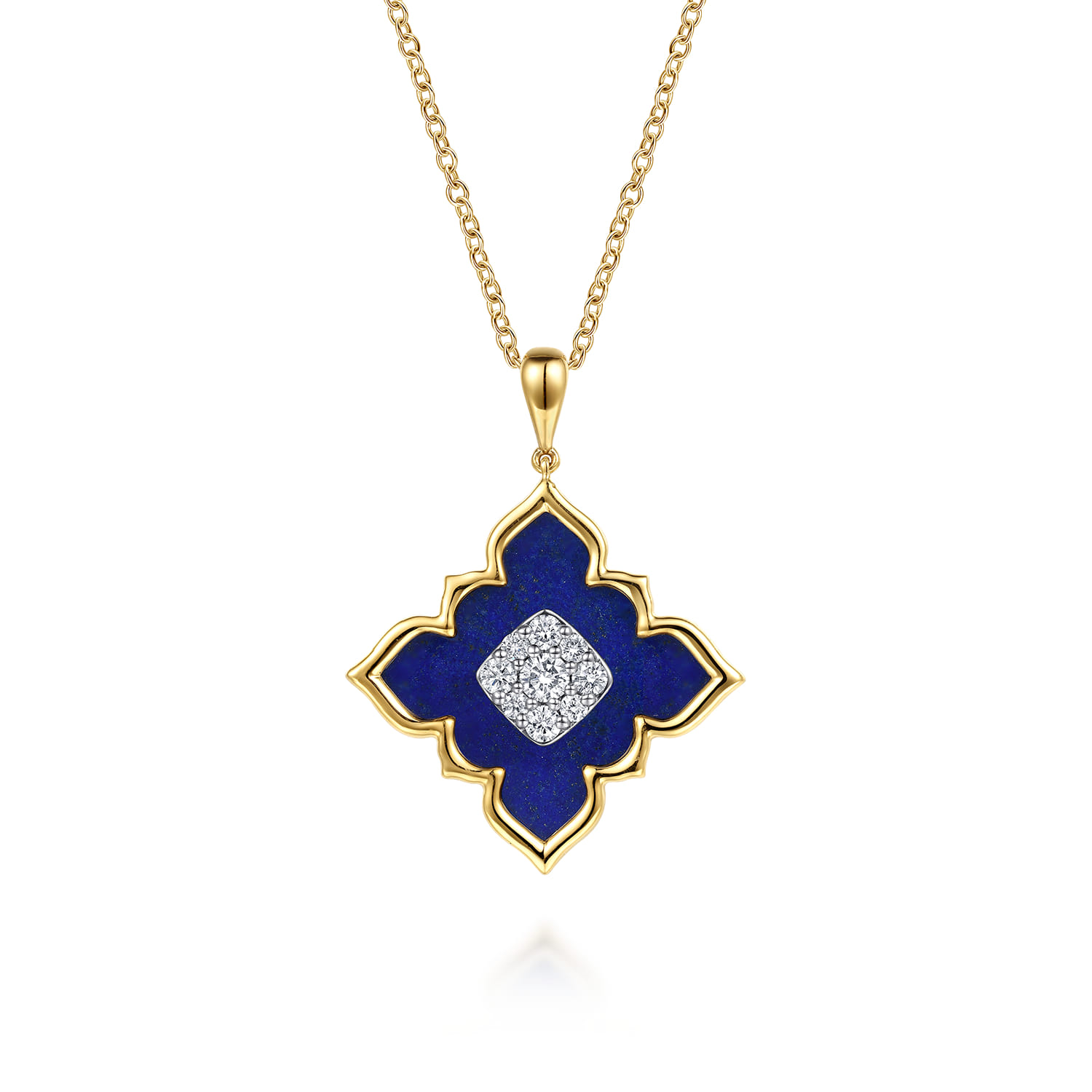 18K White  Yellow Gold Diamond and Lapis Floral Pendant Necklace