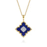 18K White  Yellow Gold Diamond and Lapis Floral Pendant Necklace - 0.5 ct