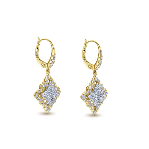 18K White-Yellow Gold Floral Diamond Drop Earrings - 1.3 ct - Shot 2