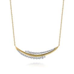 18K White  Yellow Gold Graduating Diamond Bar Necklace