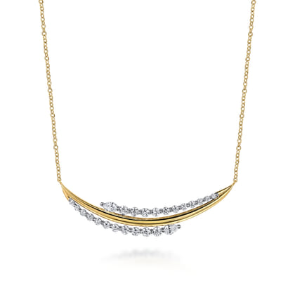 18K White  Yellow Gold Graduating Diamond Bar Necklace