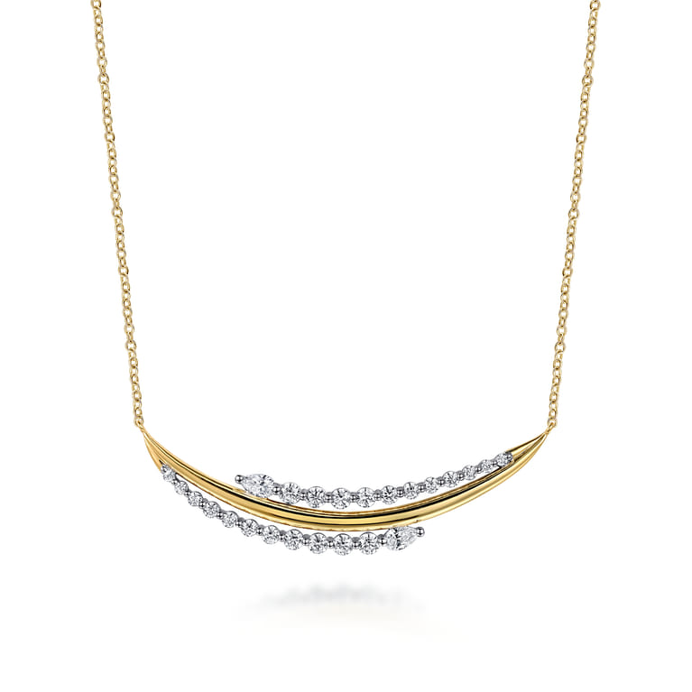 18K White  Yellow Gold Graduating Diamond Bar Necklace - 1.6 ct - Shot 1